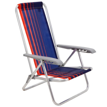 Kit 4 Cadeiras de Praia Reclinável Tramontina Bali Baixa Alumínio Assento Azul e Laranja 92900100