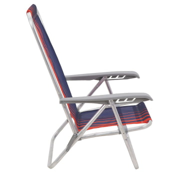 Kit 4 Cadeiras de Praia Reclinável Tramontina Bali Baixa Alumínio Assento Azul e Laranja 92900100
