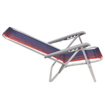 Kit 4 Cadeiras de Praia Reclinável Tramontina Bali Baixa Alumínio Assento Azul e Laranja 92900100