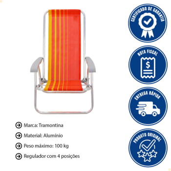 Kit 2 Cadeiras de Praia Reclin.Tramontina Bali Baixa Alumínio Assento Laranja e Amarelo 92900101