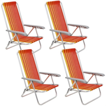 Kit 4 Cadeiras de Praia Reclin.Tramontina Bali Baixa Alumínio Assento Laranja e Amarelo 92900101 Kit 4 Cadeiras de Praia Reclin.Tramontina Bali Baixa Alumínio Assento Laranja e Amarelo 92900101