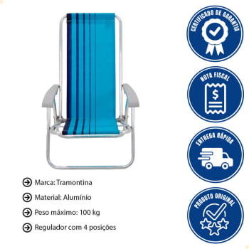 Kit 2 Cadeiras de Praia Reclinável Tramontina Bali Baixa em Alumínio Assento Azul 92900102