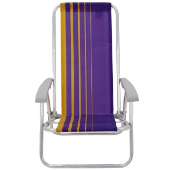 Kit 2 Cadeiras de Praia Reclin.Tramontina Bali Baixa em Alumínio Assento Roxo e Amarelo 92900103