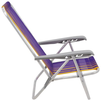 Kit 2 Cadeiras de Praia Reclin.Tramontina Bali Baixa em Alumínio Assento Roxo e Amarelo 92900103
