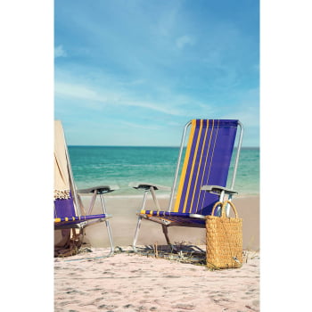 Kit 2 Cadeiras de Praia Reclin.Tramontina Bali Baixa em Alumínio Assento Roxo e Amarelo 92900103