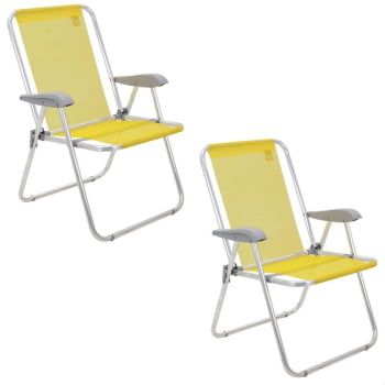 Kit 2 Cadeiras de Praia Tramontina Creta Master em Alumínio com Assento Amarelo 92900200 Kit 2 Cadeiras de Praia Tramontina Creta Master em Alumínio com Assento Amarelo 92900200