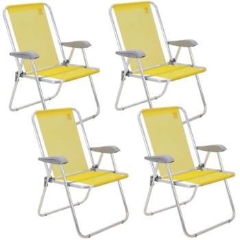 Kit 4 Cadeiras de Praia Tramontina Creta Master em Alumínio com Assento Amarelo 92900200 Kit 4 Cadeiras de Praia Tramontina Creta Master em Alumínio com Assento Amarelo 92900200