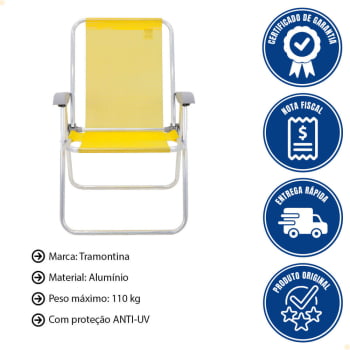 Kit 4 Cadeiras de Praia Tramontina Creta Master em Alumínio com Assento Amarelo 92900200