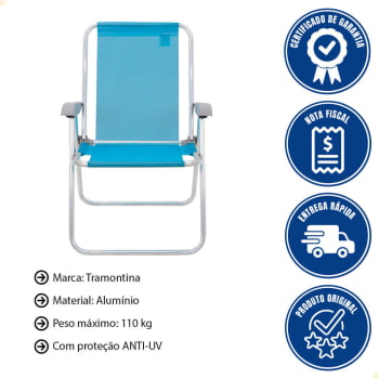 Kit 2 Cadeiras de Praia Tramontina Creta Master em Alumínio com Assento Azul Cristal 92900201