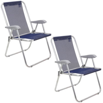 Kit 2 Cadeiras de Praia Tramontina Creta Master em Alumínio com Assento Azul Escuro 92900202 Kit 2 Cadeiras de Praia Tramontina Creta Master em Alumínio com Assento Azul Escuro 92900202