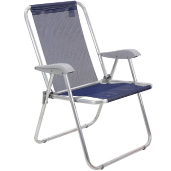 Kit 2 Cadeiras de Praia Tramontina Creta Master em Alumínio com Assento Azul Escuro 92900202