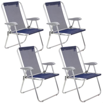 Kit 4 Cadeiras de Praia Tramontina Creta Master em Alumínio com Assento Azul Escuro 92900202 Kit 4 Cadeiras de Praia Tramontina Creta Master em Alumínio com Assento Azul Escuro 92900202