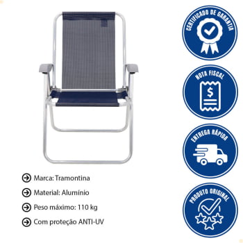 Kit 4 Cadeiras de Praia Tramontina Creta Master em Alumínio com Assento Azul Escuro 92900202
