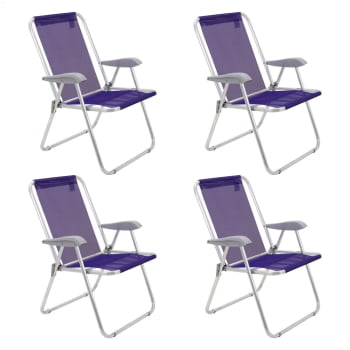 Kit 4 Cadeiras de Praia Tramontina Creta Master em Alumínio com Assento Roxo 92900203 Kit 4 Cadeiras de Praia Tramontina Creta Master em Alumínio com Assento Roxo 92900203