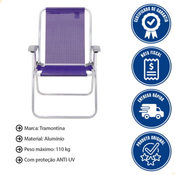 Kit 4 Cadeiras de Praia Tramontina Creta Master em Alumínio com Assento Roxo 92900203