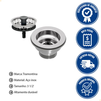 Válvula Tramontina 3 1/2" sem Escape em Inox 430 e Polipropileno para Pias Cubas e Tanques 94510034