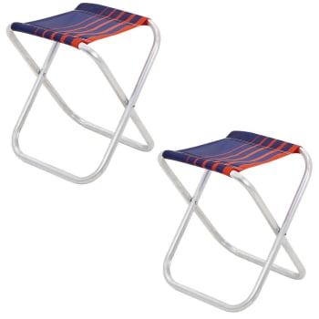 Kit 2 Banquetas de Praia Tramontina Fiji em Alumínio com Assento Azul Escuro e Laranja 92900300 Kit 2 Banquetas de Praia Tramontina Fiji em Alumínio com Assento Azul Escuro e Laranja 92900300