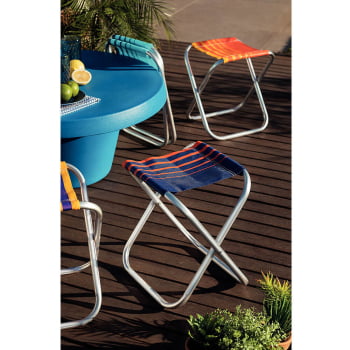 Kit 2 Banquetas de Praia Tramontina Fiji em Alumínio com Assento Azul Escuro e Laranja 92900300