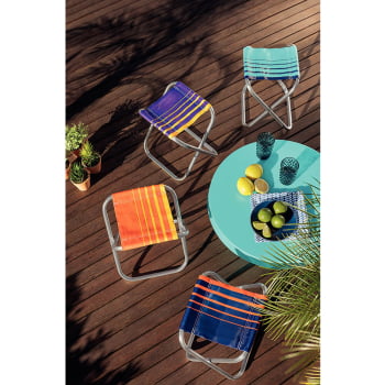Kit 2 Banquetas de Praia Tramontina Fiji em Alumínio com Assento Azul Escuro e Laranja 92900300