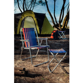 Kit 4 Banquetas de Praia Tramontina Fiji em Alumínio com Assento Azul Escuro e Laranja 92900300