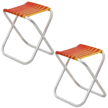 Kit 2 Banquetas de Praia Tramontina Fiji em Alumínio com Assento Laranja e Amarelo 92900301 Kit 2 Banquetas de Praia Tramontina Fiji em Alumínio com Assento Laranja e Amarelo 92900301