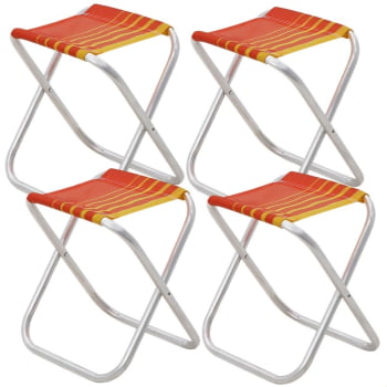 Kit 4 Banquetas de Praia Tramontina Fiji em Alumínio com Assento Laranja e Amarelo 92900301 Kit 4 Banquetas de Praia Tramontina Fiji em Alumínio com Assento Laranja e Amarelo 92900301