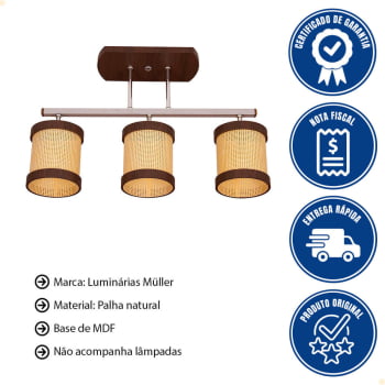 Luminária Muller Trilho Straw Imbuia G9 Led 3 Lâmpadas 2563IB