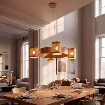 Lustre Muller Straw Roda Natural G9 Led 4 Lâmpadas 2574NA