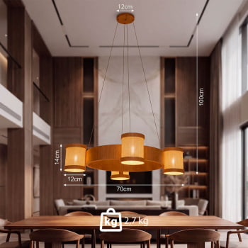 Lustre Muller Straw Roda Natural G9 Led 4 Lâmpadas 2574NA