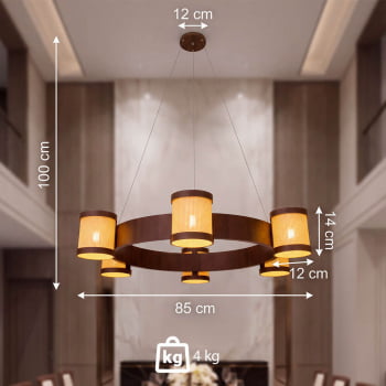 Lustre Muller Straw Roda Imbuia G9 Led 6 Lâmpadas 2576IB