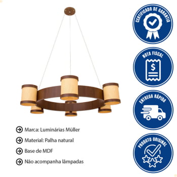 Lustre Muller Straw Roda Imbuia G9 Led 6 Lâmpadas 2576IB