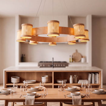 Lustre Muller Straw Roda Natural G9 Led 8 Lâmpadas 2578NA