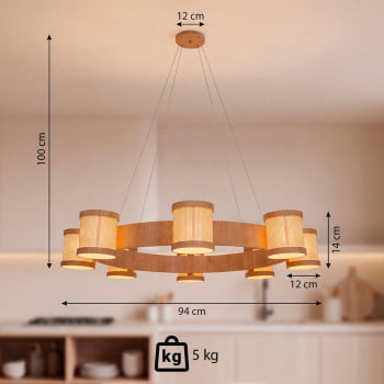Lustre Muller Straw Roda Natural G9 Led 8 Lâmpadas 2578NA