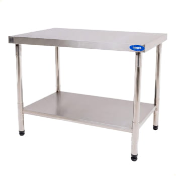 Mesa Com Prateleira Lisa Imeca Em Aço Inox 430 90x60 cm Desmontada 7596 Mesa Com Prateleira Lisa Imeca Em Aço Inox 430 90x60 cm Desmontada 7596