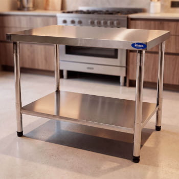 Mesa Com Prateleira Lisa Imeca Em Aço Inox 430 90x60 cm Desmontada 7596