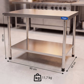 Mesa Com Prateleira Lisa Imeca Em Aço Inox 430 90x60 cm Desmontada 7596