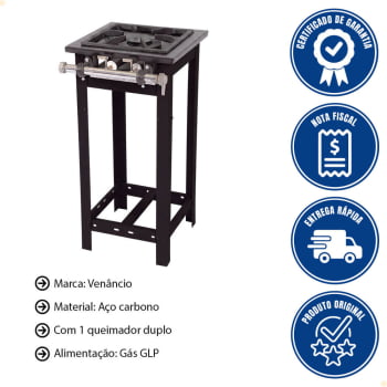 Fogão Industrial Extra Com Pé Venâncio 1 Boca Dupla A Gás GLP E1 14747