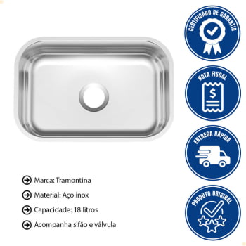 Cuba Tramontina Lavínia 47x30 cm Standard em Aço Inox Polido 47 BL com Válvula e Sifão 94083556