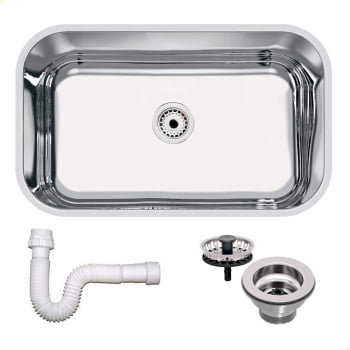 Cuba Tramontina Lavínia 56x34 cm Standard em Aço Inox Polido 56 BL com Válvula e Sifão 94085507 Cuba Tramontina Lavínia 56x34 cm Standard em Aço Inox Polido 56 BL com Válvula e Sifão 94085507