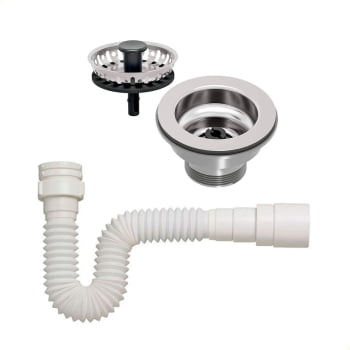 Kit Válvula Tramontina 3 1/2 P/Pias e Cubas 94510012 + Sifão Simples Sanfonado