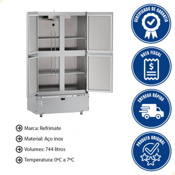Mini Câmara Comercial Resfriados 4 Portas Refrimate Em Aço Inox 744 Litros 220V MC4P MCR