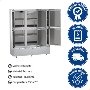 Mini Câmara Comercial Resfriados 6 Portas Refrimate Em Aço Inox 1152 Litros 220V MC6P MCR