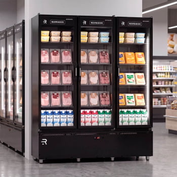 Auto Serviço 3 Portas Refrimate Para Frios e Laticínios Preto Com LED 220V ASVR3P