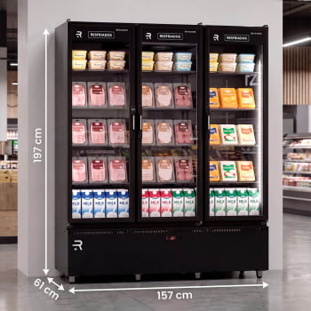 Auto Serviço 3 Portas Refrimate Para Frios e Laticínios Preto Com LED 220V ASVR3P