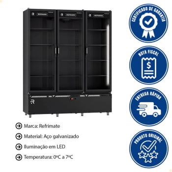 Auto Serviço 3 Portas Refrimate Para Frios e Laticínios Preto Com LED 220V ASVR3P