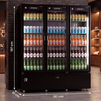 Auto Serviço 3 Portas Refrimate Vanguard Extra Frio Preto Com LED Carnes ou Bebidas 220V ASVEF3P