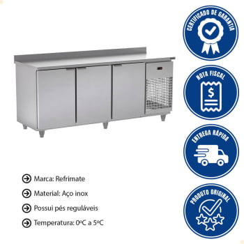 Balcão de Serviço Refrigerado Refrimate 200 cm 3 Portas Em Inox 220V BSR2000