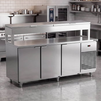 Balcão de Serviço Condimentador Refrigerado Refrimate 200 cm 3 Portas Em Inox 220V BSRC2000
