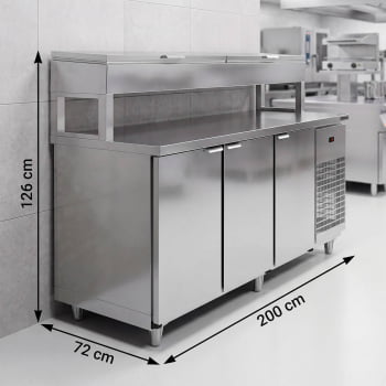 Balcão de Serviço Condimentador Refrigerado Refrimate 200 cm 3 Portas Em Inox 220V BSRC2000