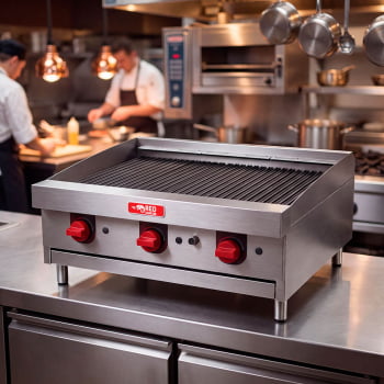 Chapa Char Broiler Red Chameleon 3 Queimadores A Gás GLP CHBR03 Com Chapa Bifeteira